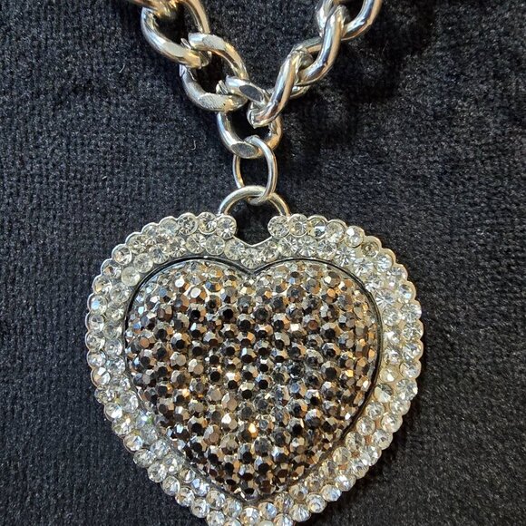 Vintage Silver 111 Single Cut Diamond Heart Pendant with Heavy Chain - Picture 4 of 7